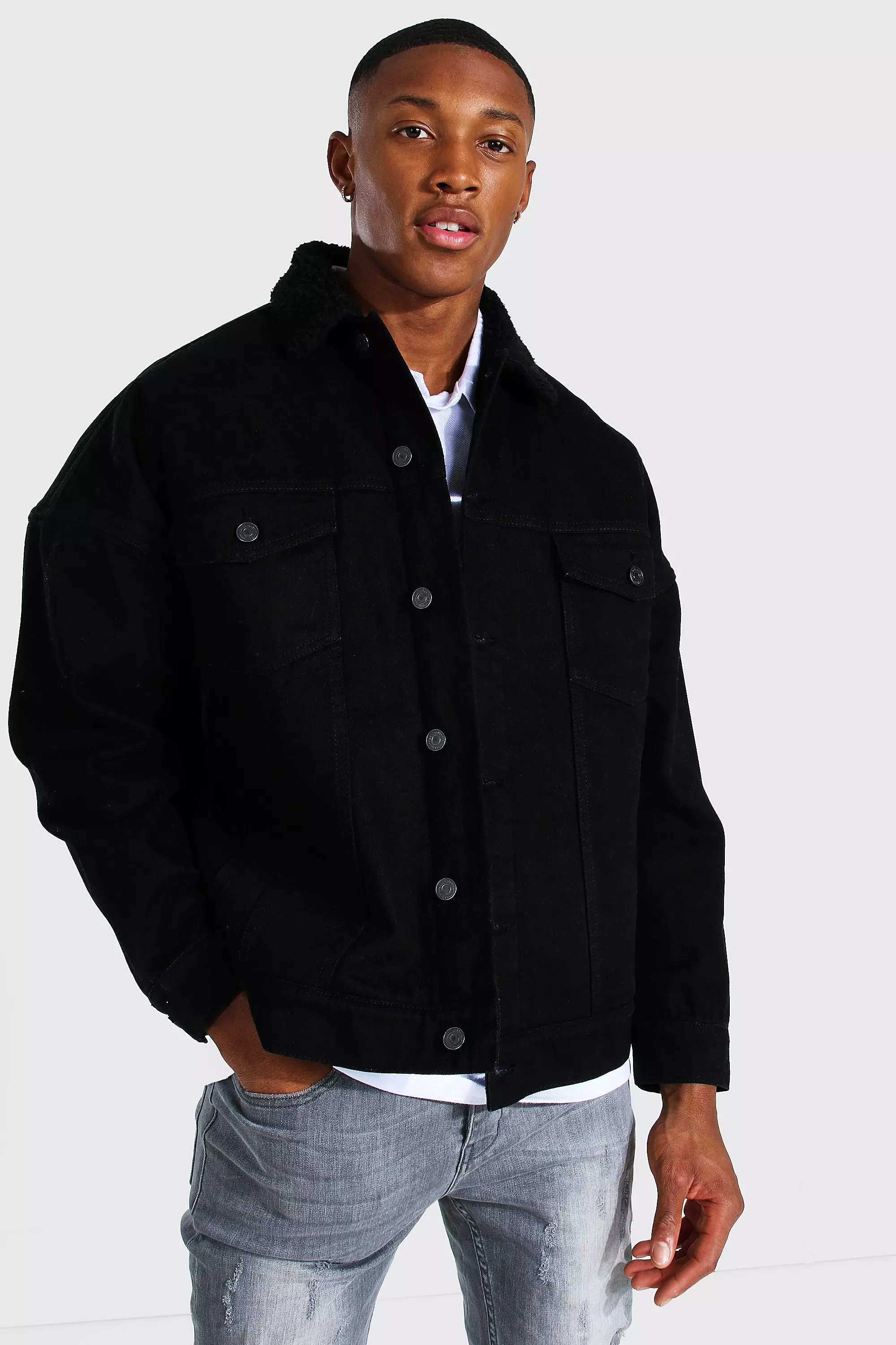 Black borg outlet lined denim jacket